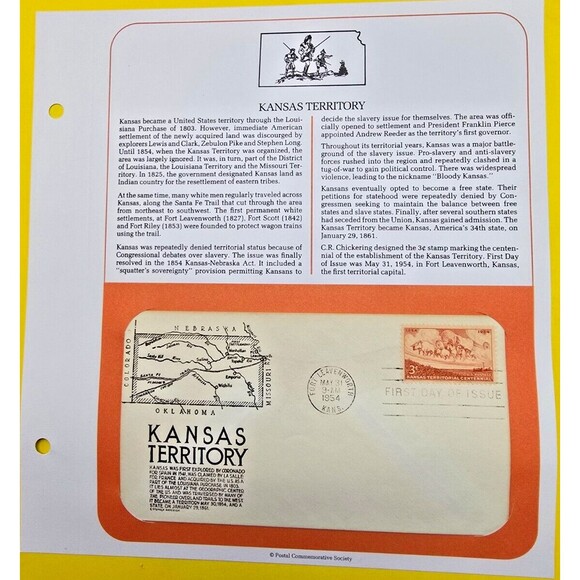 Kansas Territory Centennial 1954 First Day Cover Stamp - Picture 1 of 3